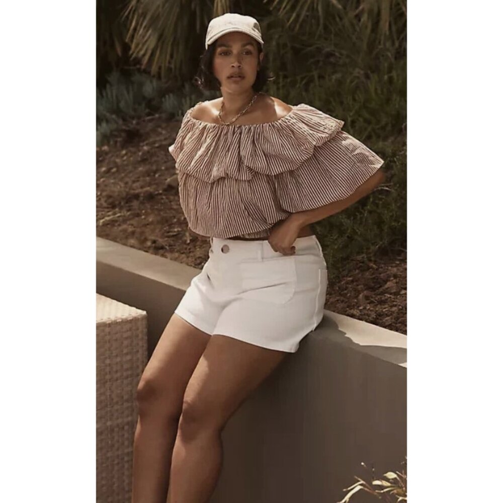 ANTHROPOLOGIE The Colette Shorts by Maeve: Denim Edition in White Preppy Sailor